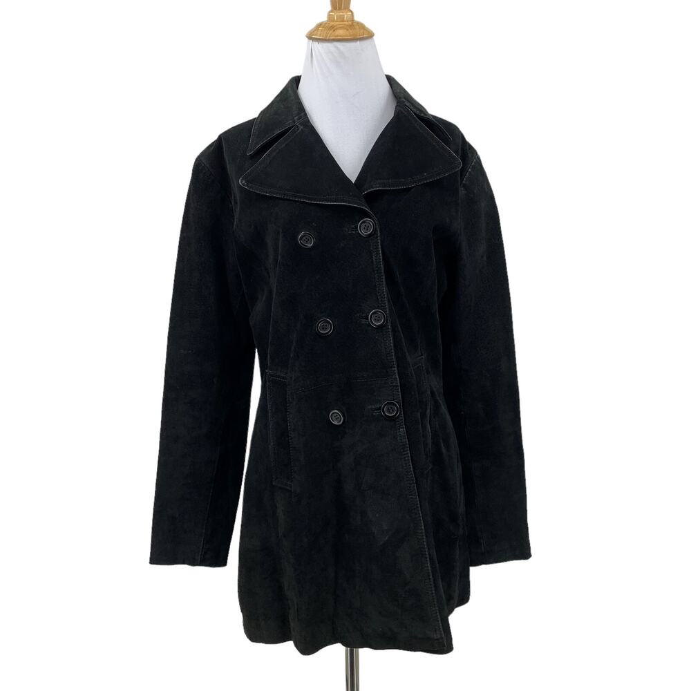 Maxima Wilsons Leather Jacket Womens M Medium Black Suede Leather Button Peacoat